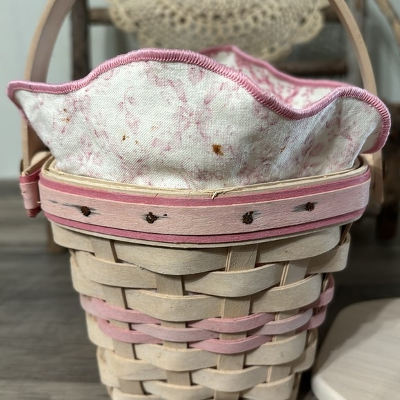 LONGABERGER 2001 BREAST CANCER HORIZON OF HOPE BASKET W/Hexagon Wood Top & Liner - Picture 10 of 17